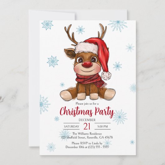 Vakantie rendieren Vrolijk kerstfeest uitnodiging (Voorkant)