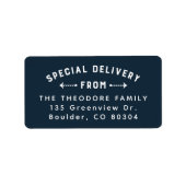 Vakantie retour adres speciale levering marine bla etiket (Voorkant)