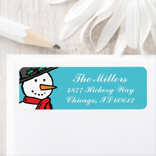 Vakantie retour adreslabels: Snowman Turquoise Etiket (Insitu)