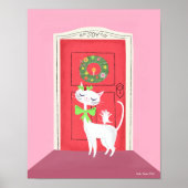 Vakantie Retro Witte Kat en Muis Art Print (Voorkant)