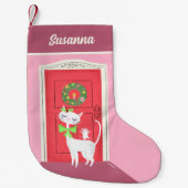 Vakantie Retro Witte kat en muis Kleine Kerstsok (Voorkant)