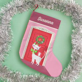 Vakantie Retro Witte kat en muis Kleine Kerstsok