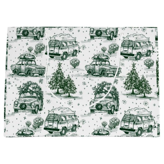 Vakantie Road Trip Kerst Gift Bag | groen Groot Cadeauzakje (Voorkant)