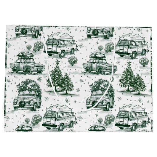 Vakantie Road Trip Kerst Gift Bag | groen Groot Cadeauzakje (Achterkant)