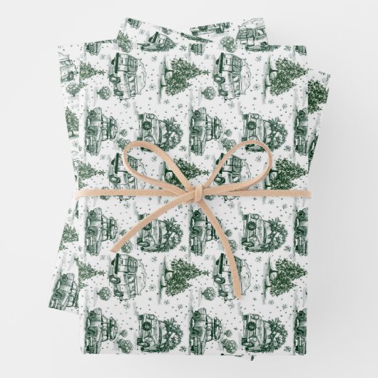 Vakantie Road Trip Kerst Gift Bag | groen Inpakpapier Vel (In situ)