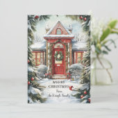 Vakantie Rode Deur Kunst Kerst Platte Kaart (Staand voorkant)