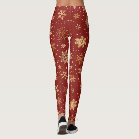 Vakantie rode en gouden sneeuwvlokken leggings (Achterkant)