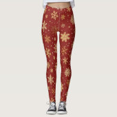 Vakantie rode en gouden sneeuwvlokken leggings (Voorkant)