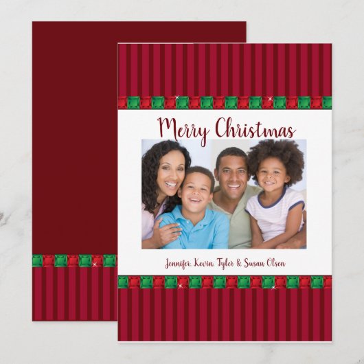 Vakantie Rode & Groene Pareltjes Aangepaste Foto & Feestdagenkaart (Voorkant / Achterkant)