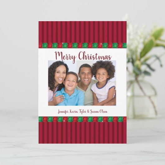 Vakantie Rode & Groene Pareltjes Aangepaste Foto & Feestdagenkaart (Staand voorkant)