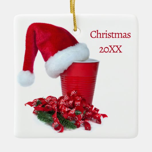 Vakantie Rode Partij Cup Keramisch Ornament (Voorkant)