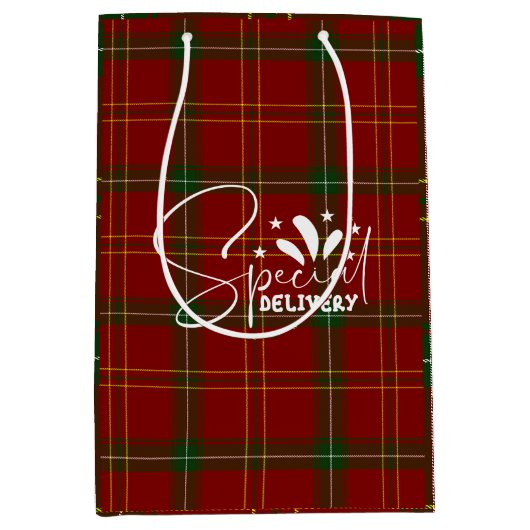 Vakantie Rode Tartan Kerst Plaid Medium Cadeauzakje (Voorkant)