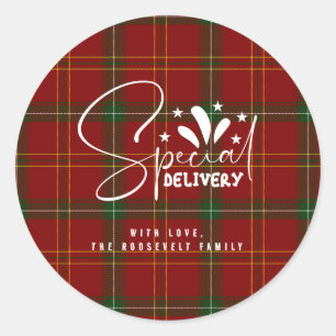 Vakantie Rode Tartan Kerst Plaid Ronde Sticker