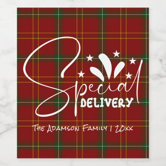Vakantie Rode Tartan Kerst Plaid Wijn Etiket (Enkel label)