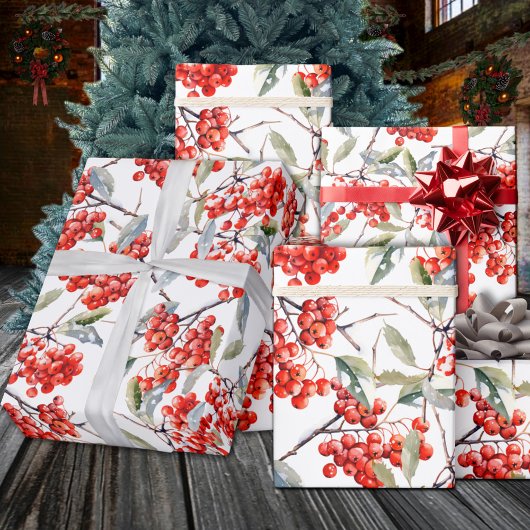 Vakantie Rode Winterberry Holly Cadeaupapier