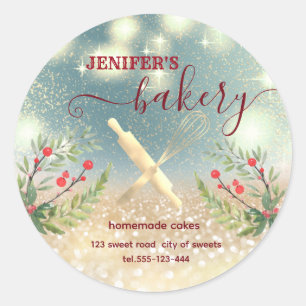 Vakantie rollende pin & whisk chef script bakkerij ronde sticker