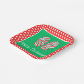 Vakantie Rood en Groen Gestreepte Bow en Polka Dot Papieren Bordje (Gebogen)