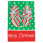 Vakantie Rood en Groen Gestreepte Bow Polka Dot Medium Cadeauzakje (Voorkant)
