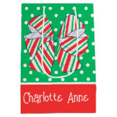 Vakantie Rood en Groen Gestreepte Bow Polka Dot Medium Cadeauzakje (Achterkant)