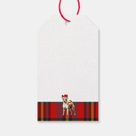 Vakantie Rood en Groen Plaid Basenji Hondenkerst Cadeaulabel (Achterkant)
