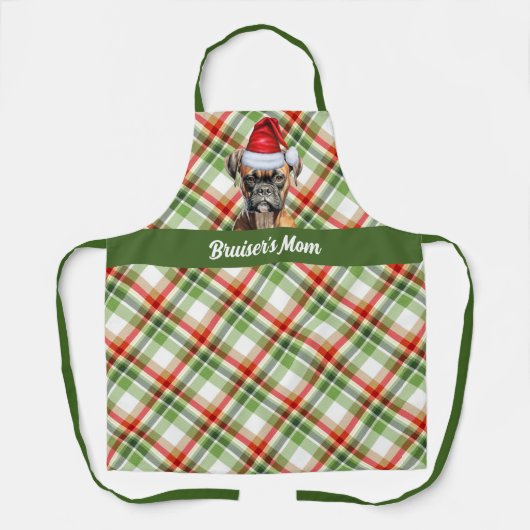 Vakantie Rood en Groen Plaid Boxer Hond Kerst Schort (Voorkant)