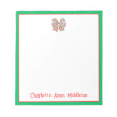 Vakantie Rood en Groen Stripe Bow Gepersonaliseerd Notitieblok (Voorkant)
