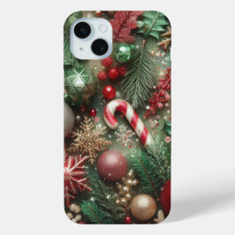 VAKANTIE ROOD GROEN GOUD ZILVER ORNAMENTEN iPhone 15 MINI HOESJE