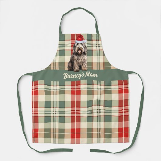 Vakantie Rood Groen Plaid Bergamasco Hond Kerst Schort (Voorkant)
