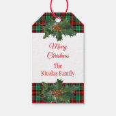 Vakantie Rood Groen Plaid met Holly Editable Cadeaulabel (Voorkant)