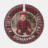 Vakantie Rood & Zwart Geplaatst Eerste Kerst Custo Glas Ornament (Voorkant)