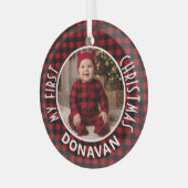 Vakantie Rood & Zwart Geplaatst Eerste Kerst Custo Glas Ornament (Voorkant links)