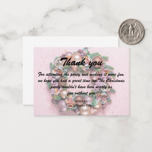 Vakantie Roze krans Kerstfeest Dank u Notitiekaartje (Voorkant / Achterkant in situ)