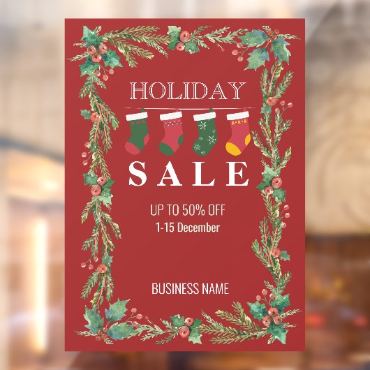 Vakantie Sale Kerstmis Bloemenwinkel Advertenties Raamsticker (Vel 2)