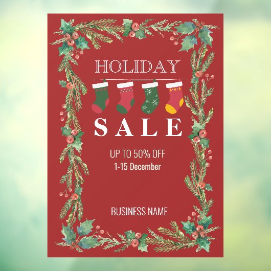 Vakantie Sale Kerstmis Bloemenwinkel Advertenties Raamsticker (Vel 3)