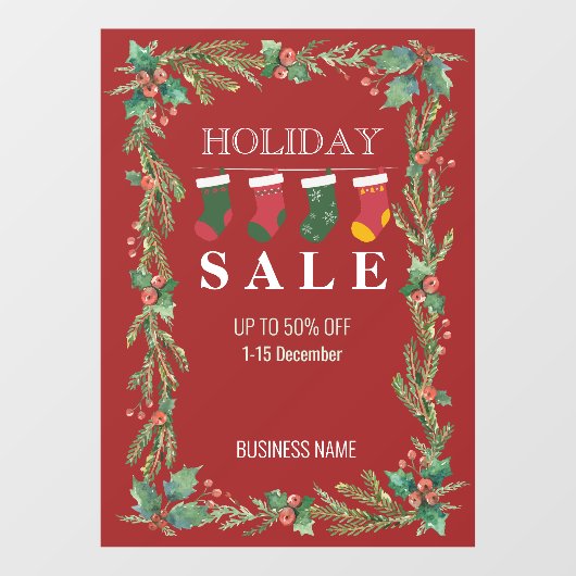 Vakantie Sale Kerstmis Bloemenwinkel Advertenties Raamsticker (Vel)