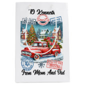 Vakantie Santa Sack met winterse Stickers Medium Cadeauzakje (Voorkant)