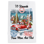 Vakantie Santa Sack met winterse Stickers Medium Cadeauzakje (Achterkant)