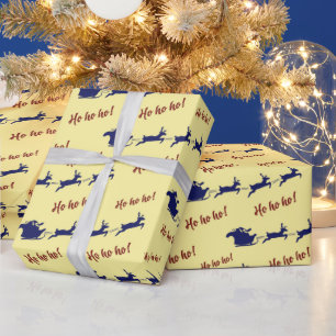 Vakantie Santa Sleigh Reinders Geel Naadloos Cadeaupapier