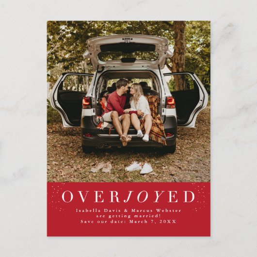 Vakantie save the date rode foto briefkaart (Voorkant)