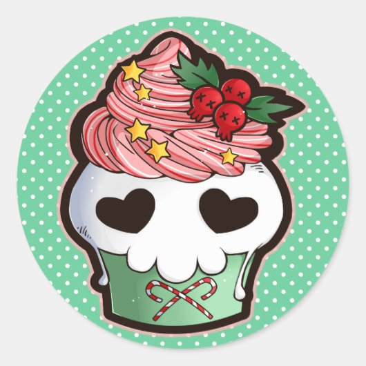 Vakantie schedel cupcake ronde sticker (Voorkant)