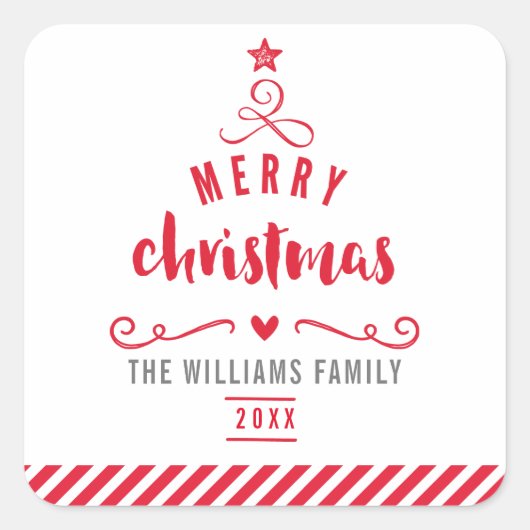 VAKANTIE SEAL vrolijke kerstboom feestelijk rood Vierkante Sticker (Voorkant)