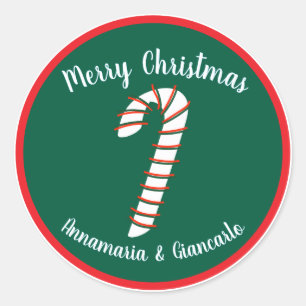 Vakantie seizoen Artistic Candy Cane gepersonalise Ronde Sticker