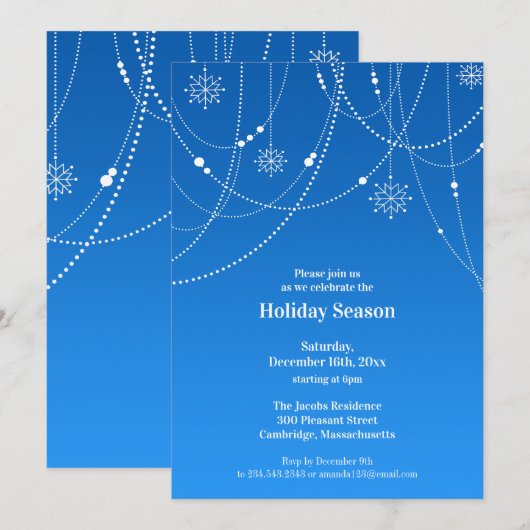 Vakantie Seizoen Feest Blauwe Uitnodiging (Voorkant / Achterkant)