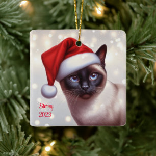 Vakantie Siamese Kat Kerstmis Keramisch Ornament