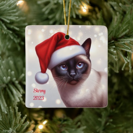 Vakantie Siamese Kat Kerstmis Keramisch Ornament (Boom)