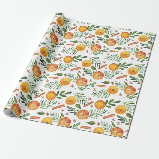 Vakantie Sinaasappels & Kaneel Cadeaupapier (Uitgerold)