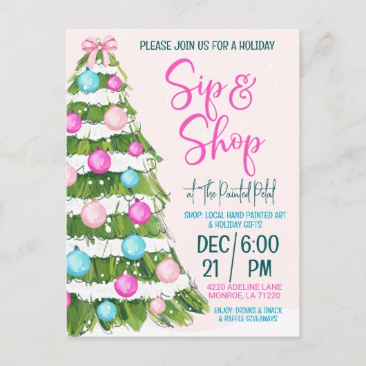 Vakantie Sip en Shop Briefkaart (Voorkant)