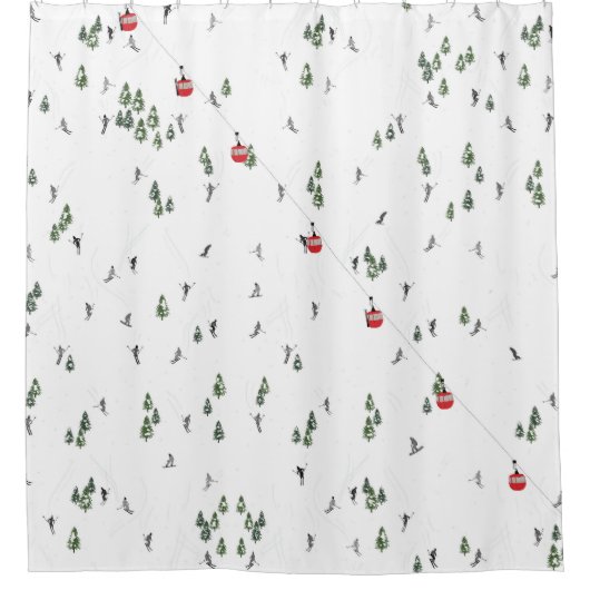 Vakantie Skiën Rode Skilift Illustratie Douchegordijn (Voorkant)