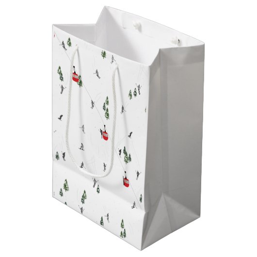 Vakantie Skiën Rode Skilift Illustratie Medium Cadeauzakje (Voorkant Gekanteld)