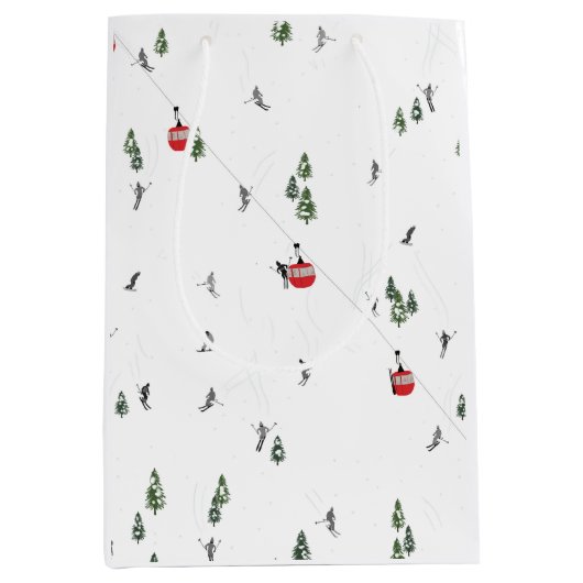 Vakantie Skiën Rode Skilift Illustratie Medium Cadeauzakje (Voorkant)